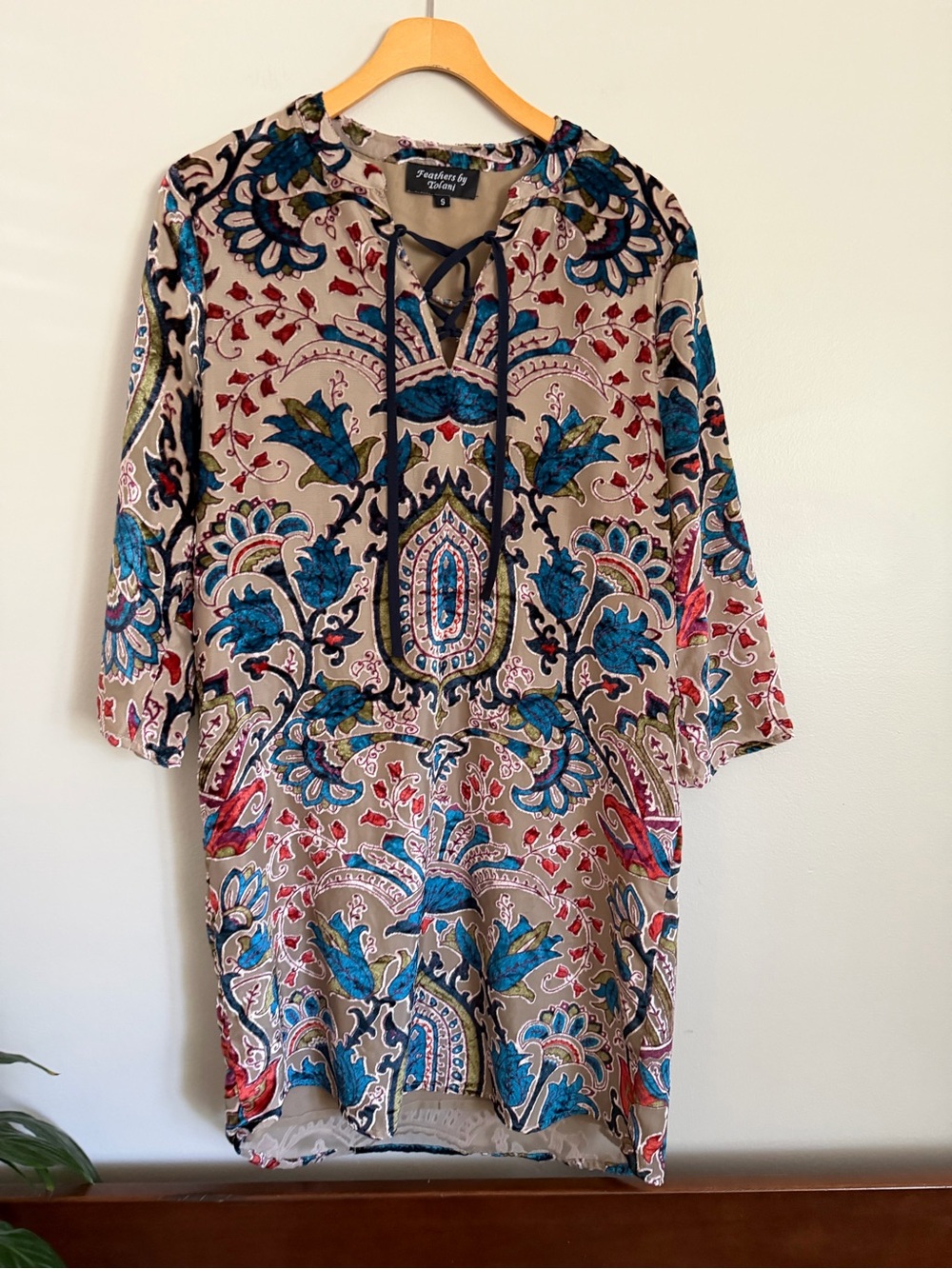 Feathers by Tolani Dress Womens Small S Velvet Burnout Tunic Paisley Lace Small - Picture 14 of 16